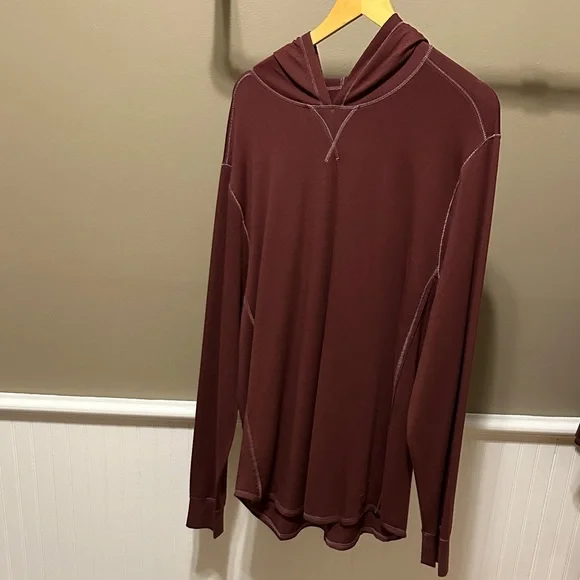 Men's Maroon Hooded Long-Sleeve Pullover Shirt - Picture 1 of 7